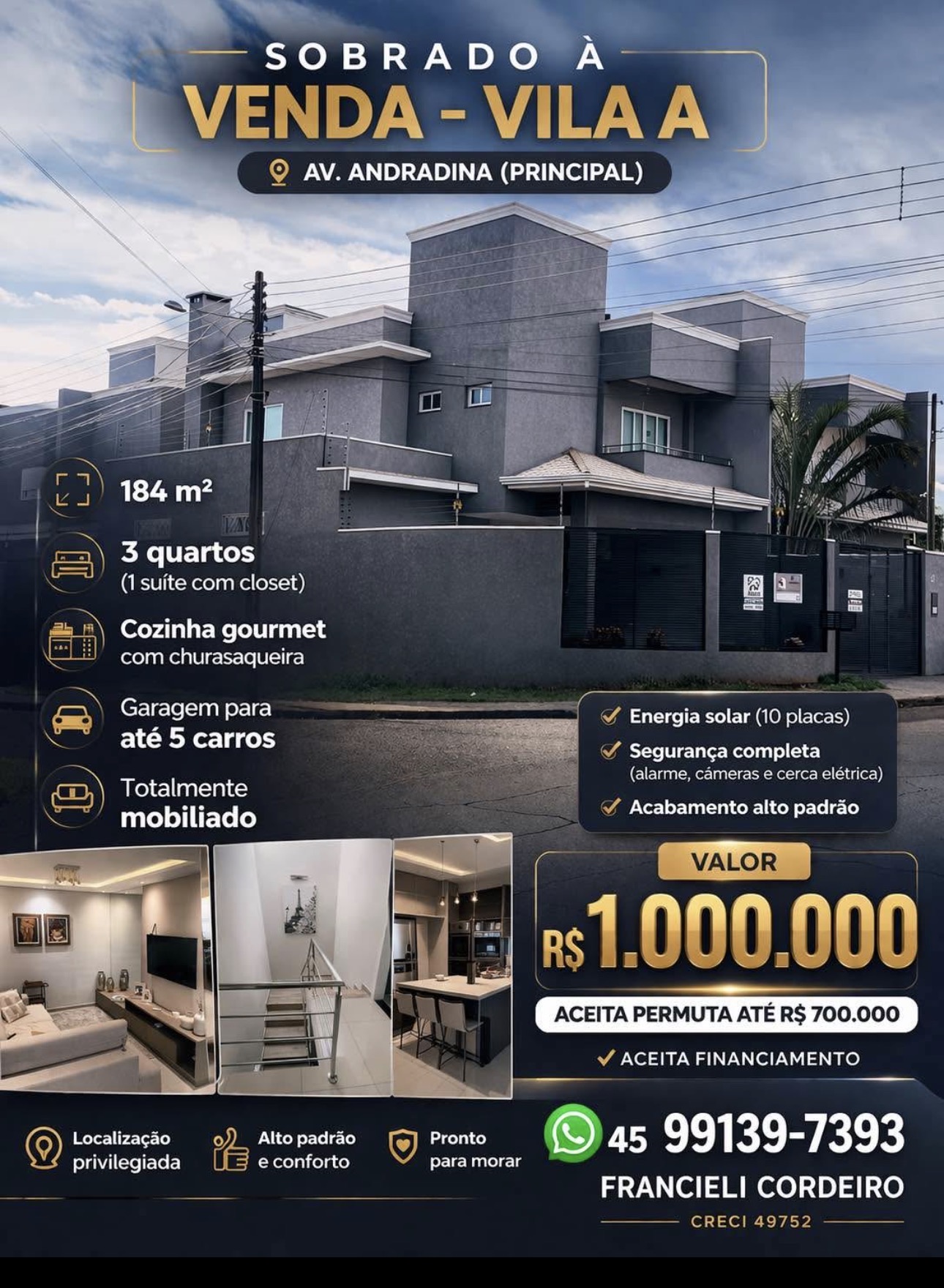 Sobrado mobiliado com suíte e energia solar — Vila A, Foz do Iguaçu